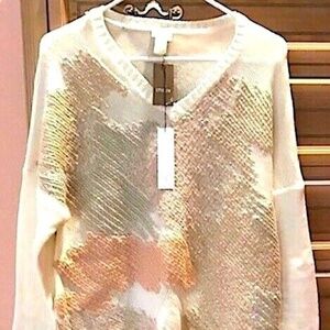 Chico’s Abstract Chic Adaline Pullover Sweater Ecru 2 (12 14) L MSRP $99